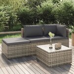 vidaXL Salon de jardin 4 Pièces avec coussins Gris Résine tressée