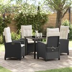 vidaXL Ensemble de Salle à Manger de Jardin de 5 Pièces avec Coussins Noir Rattan Poly