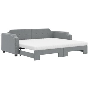 vidaXL Lit de jour avec gigogne et matelas gris clair 90x200 cm tissu