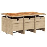 vidaXL Ensemble à manger de jardin et coussins 7 Pièces beige poly rotin