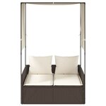 vidaXL Chaise longue double avec toit et rideaux marron résine tressée