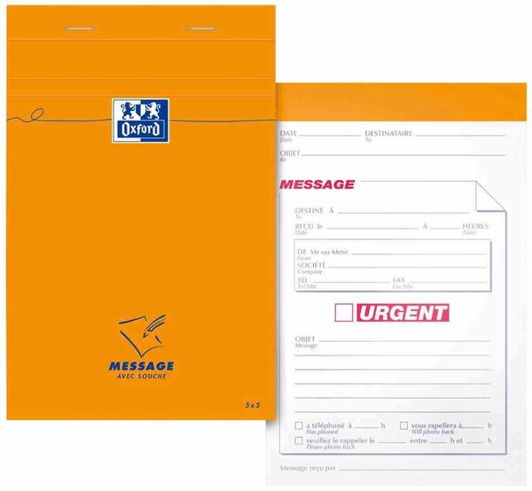 bloc message agrafé 110 x 170 mm 80 feuilles 80g orange OXFORD