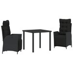 vidaXL Set de Salle à Manger de Jardin de 3 Pièces Noir Rattan Poly