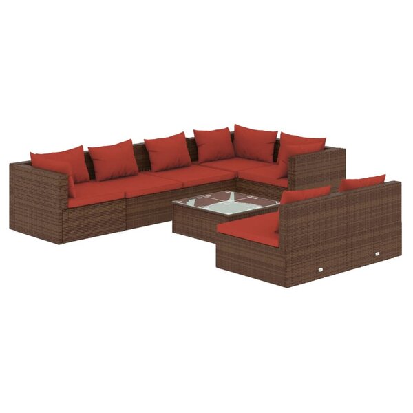 vidaXL Salon de jardin avec coussins 8 Pièces marron résine tressée