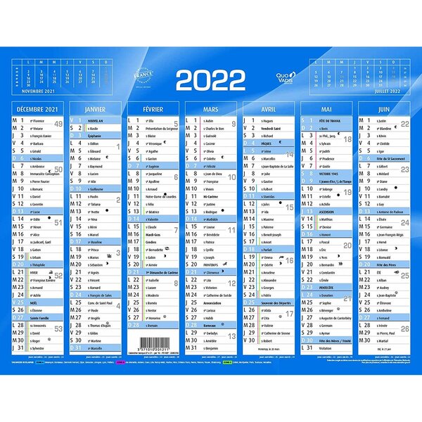 Calendrier de banque 430 x 335 mm 2 Faces Bleu Quovadis