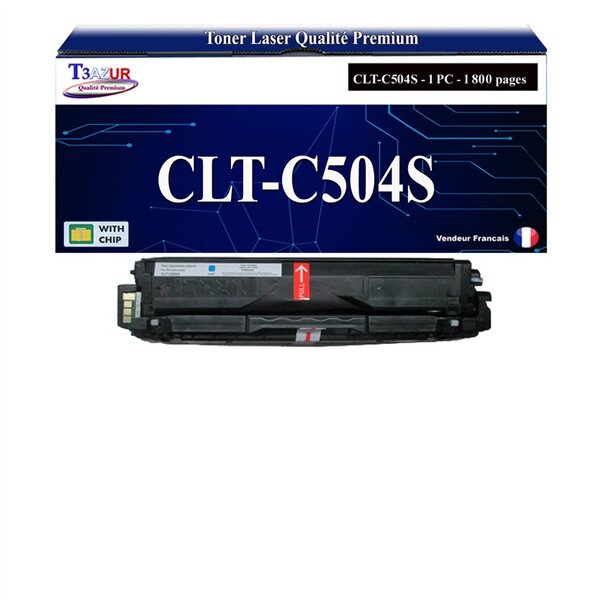 T3AZUR - Toner compatible avec Samsung CLT-C504S pour Samsung CLP-415N CLP-415NW CLX-4195FN CLX-4195FW CLX-4195N - Cyan
