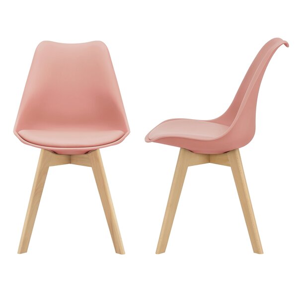 Lot de 2 chaises de salle à manger siège scandinave cuisine plastique synthétique hêtre 81 cm rose 03_0002773