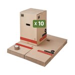 Pack and Move - Lot 10 Cartons Déménagement Premium - 40 X 40 X 60 Cm - Résistance 30 KG - Double Épaisseur - Poignées Renforcées - 1 Adhésif Offert