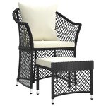 vidaXL Salon de jardin 2 Pièces avec coussins Noir Résine tressée