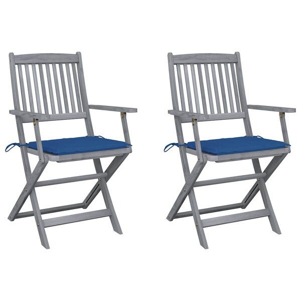 vidaXL Chaises pliables d'extérieur lot de 2 et coussins Bois d'acacia