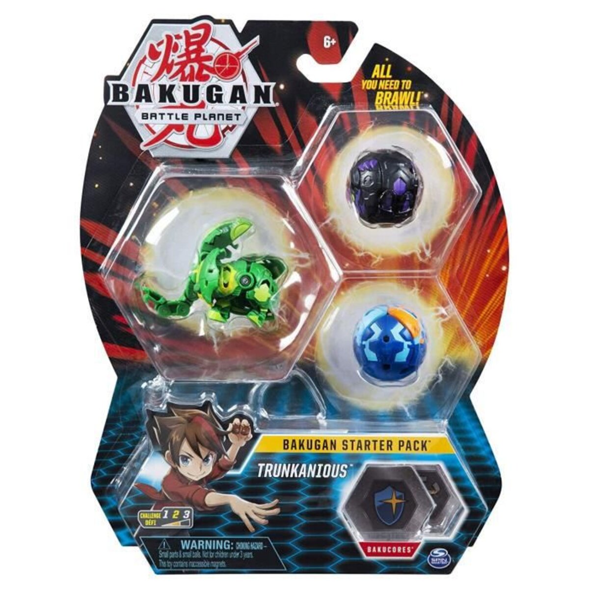 BAKUGAN Starter Pack - Modele 28 - 2 Bakugan classiques + 1 Ultra, 6 BakuCore, 3 cartes 