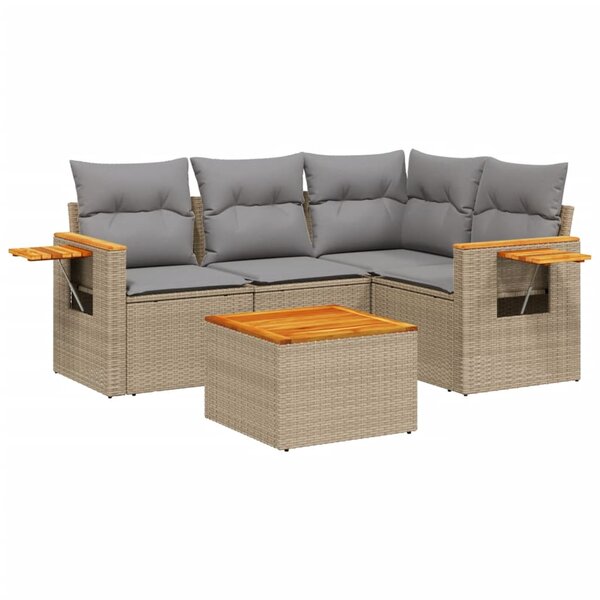 vidaXL Salon de jardin avec coussins 5 Pièces beige résine tressée