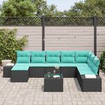 vidaXL Ensemble de canapé de jardin 8 Pièces Noir et turquoise polyrotin