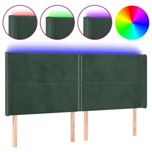 vidaXL Tête de lit à LED Vert foncé 203x16x118/128 cm Velours