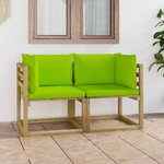 vidaXL Canapés d'angle de jardin 2Pièces et coussins Pin imprégné de vert