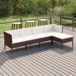 vidaXL Salon de jardin 5 Pièces avec coussins résine tressée marron