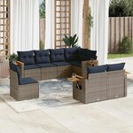vidaXL Salon de jardin 8 Pièces avec coussins gris résine tressée
