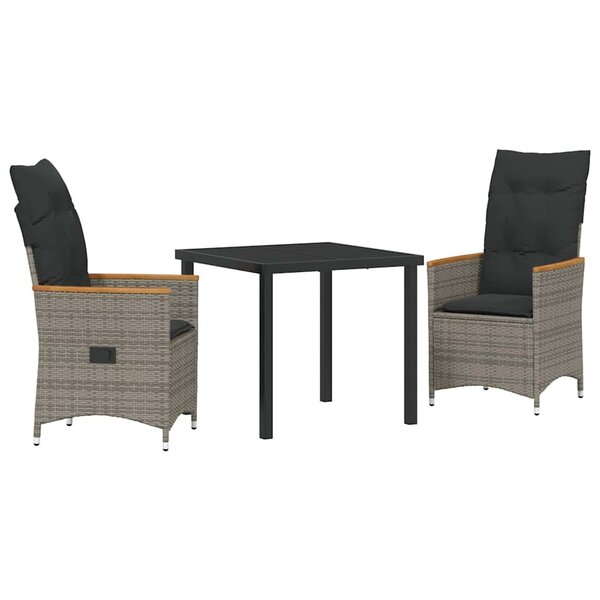 vidaXL Ensemble de salle à manger pour jardin 3 Pièces Gris Poly rotin