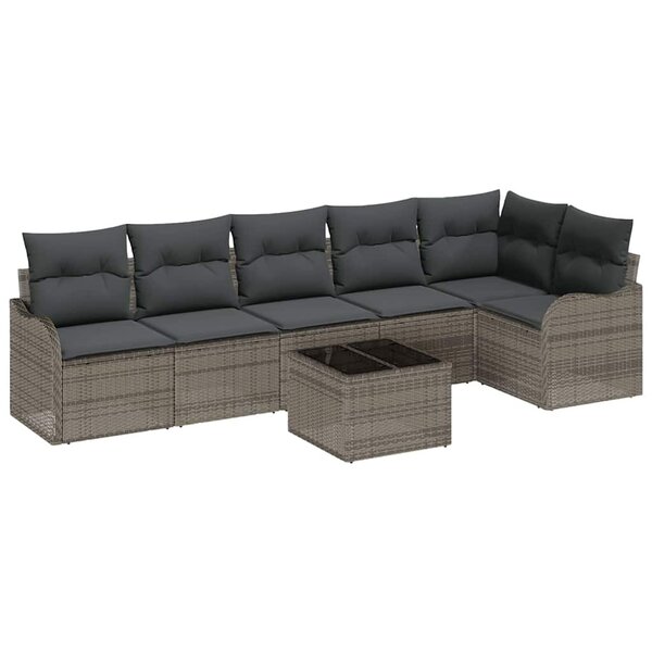 vidaXL Ensemble de canapé de jardin avec coussin 7 Pièces Noir Poly rotin