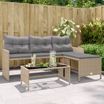 vidaXL Canapé de jardin table et coussins en forme de L mélange beige
