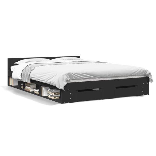 vidaXL Cadre de lit avec tiroirs sans matelas noir 150x200 cm
