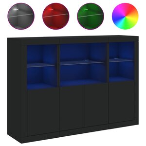 vidaXL Buffets avec lumières LED 3 Pièces noir bois d'ingénierie