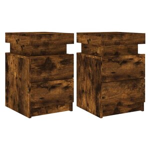 vidaXL Tables de chevet avec lumières LED 2 Pièces chêne fumé 35x39x55 cm