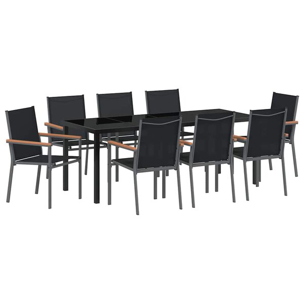 vidaXL Ensemble de salle à manger pour jardin 9 pc Noir