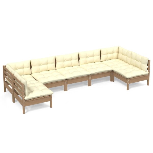 vidaXL Salon de jardin 7 Pièces avec coussins Marron miel Bois de pin