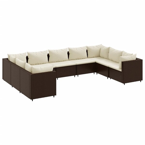 vidaXL Salon de jardin avec coussins 9 Pièces marron résine tressée