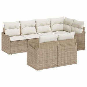vidaXL Ensemble de canapé de jardin 7 Pièces Beige Poly rotin