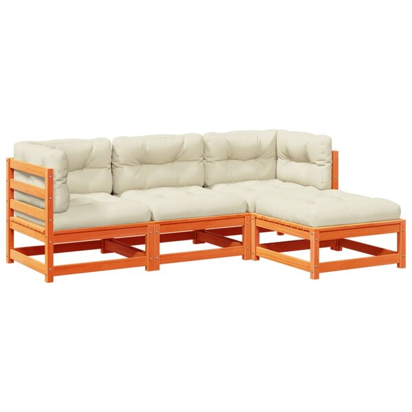 vidaXL Salon de jardin 4 Pièces avec coussins cire marron bois pin massif