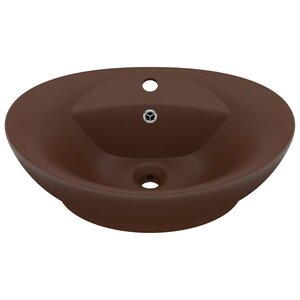 vidaXL Lavabo ovale à trop-plein Marron foncé mat 58 5x39 cm Céramique