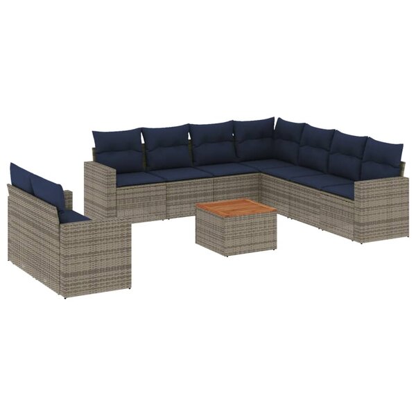 vidaXL Salon de jardin 10 Pièces avec coussins gris résine tressée