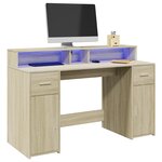 vidaXL Bureau avec lumières LED chêne sonoma bois d'ingénierie