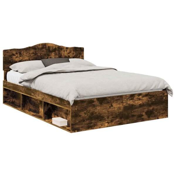 vidaXL Cadre de lit Chêne fumé 150 x 200 cm Bois de pin massif