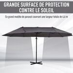 Parasol déporté grande taille XXL inclinable dim. 4 4L x 2 7l x 2 5H m piètement en acier inclus polyester gris