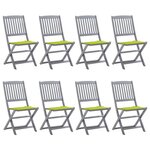 vidaXL Chaises pliables d'extérieur lot de 8 et coussins Bois d'acacia
