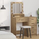 Table de maquillage vidaXL avec lumières LED en chêne brut 79x41x135 cm