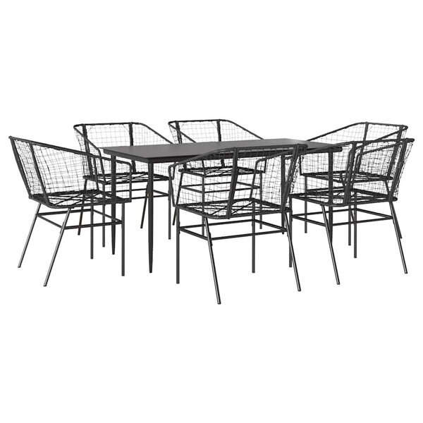 vidaXL Ensemble à manger de jardin 7Pièces noir poly rotin verre