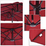 Parasol de jardin XXL parasol grande taille 4,6L x 2,7l x 2,4H m ouverture fermeture manivelle acier polyester haute densité bordeaux