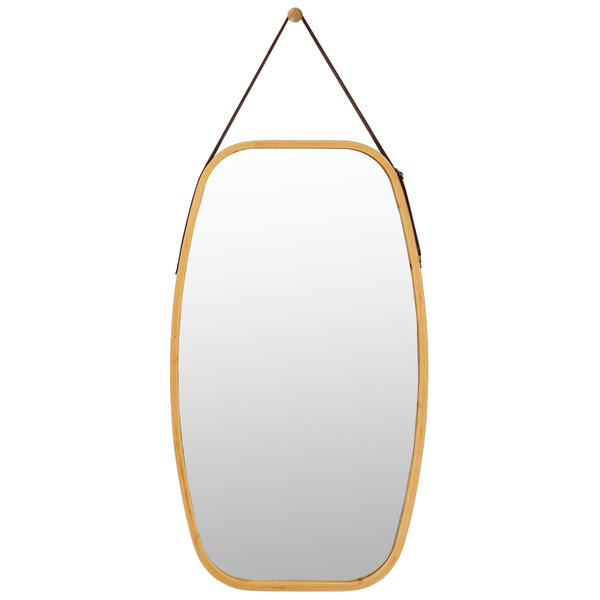 Miroir mural suspendu avec cadre en bambou et sangle en cuir réglable coin arrondi 77 x 44 x 1 5 cm 20_0005060