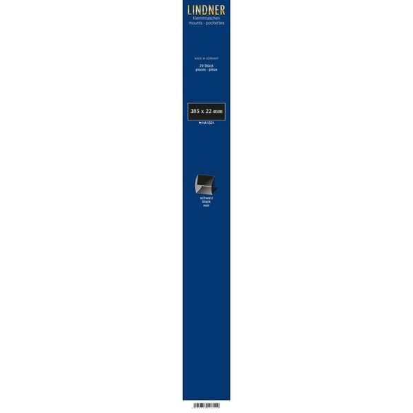 Bandes Klemmfix double soudure 385 x 22 mm pour roulettes de timbres. Fond - Noir