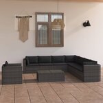 vidaXL Salon de jardin 9 Pièces avec coussins Résine tressée Gris