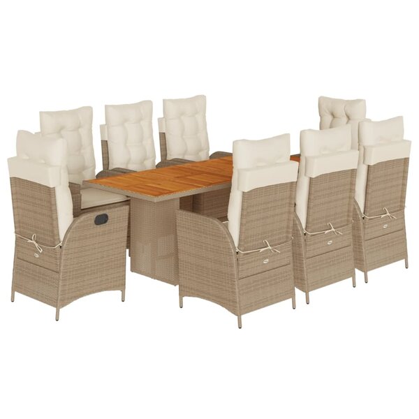 vidaXL Ensemble à manger de jardin et coussins 9 Pièces beige Poly rotin