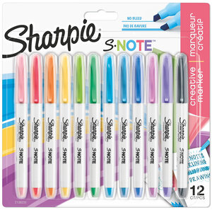 Marqueurs créatifs SHARPIE S-Note  Pointe biseautée  lot de 12  couleurs douces