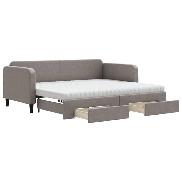 vidaXL Lit de jour avec gigogne et tiroirs taupe 90x200 cm tissu