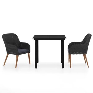 vidaXL Ensemble à manger de jardin avec coussins 3 Pièces noir