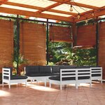 vidaXL Salon de jardin 11 Pièces avec coussins blanc bois de pin solide