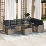 Canapé de jardin 9 pièces avec coussins gris en poly rattan